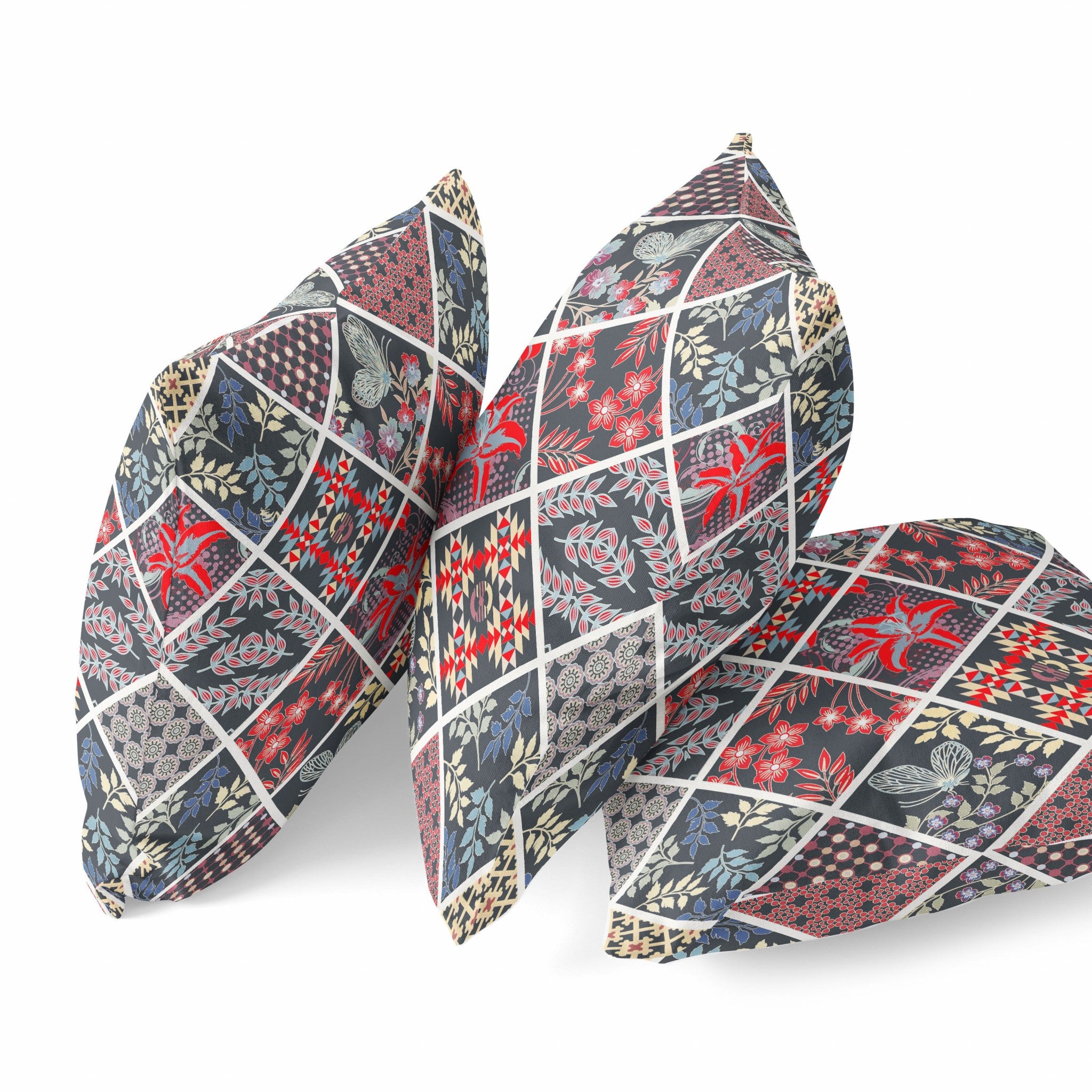 18” Black Red Patch Suede Zippered Throw Pillow