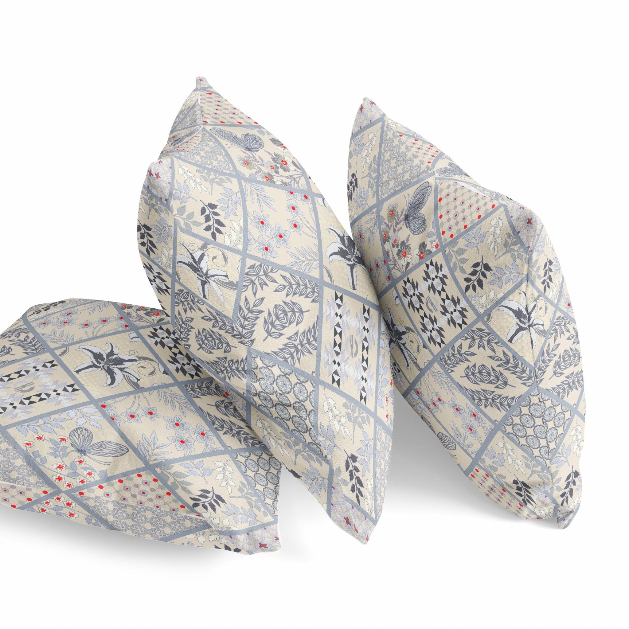 16” Cream Gray Patch Suede Zippered Throw Pillow