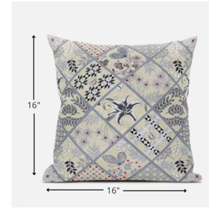 16” Cream Gray Patch Suede Zippered Throw Pillow