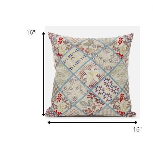 16 英寸奶油紅色貼片絨面革拉鍊抱枕