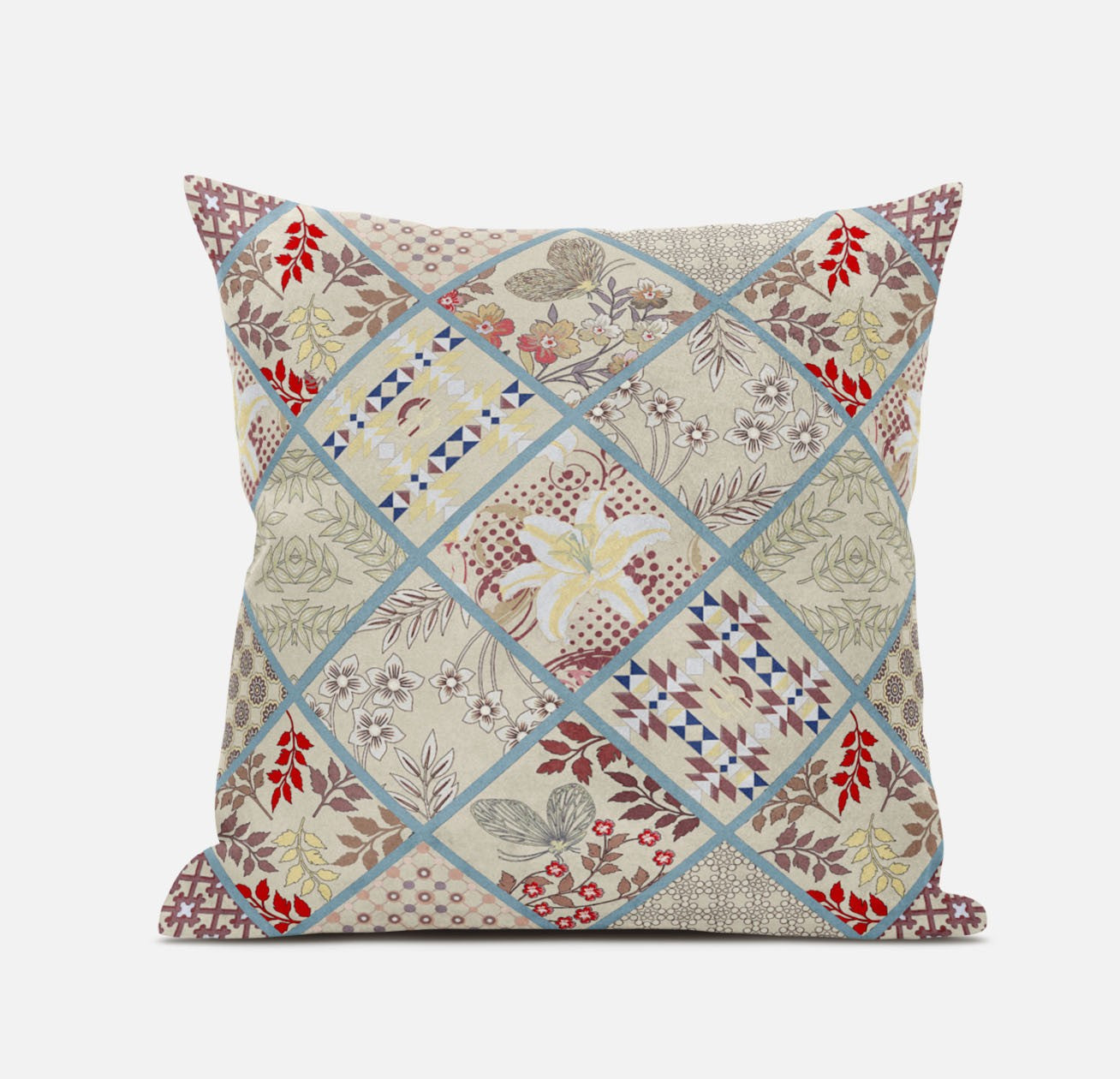 Cojín de gamuza parche rojo crema de 18 "con cremallera