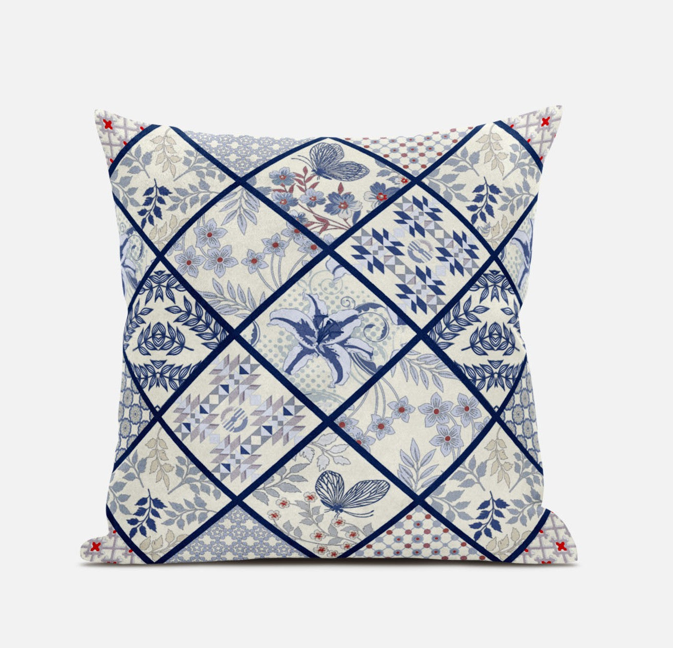 Cojín de gamuza con parche blanco azul marino de 20 "con cremallera