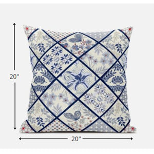 Cojín de gamuza con parche blanco azul marino de 20 "con cremallera