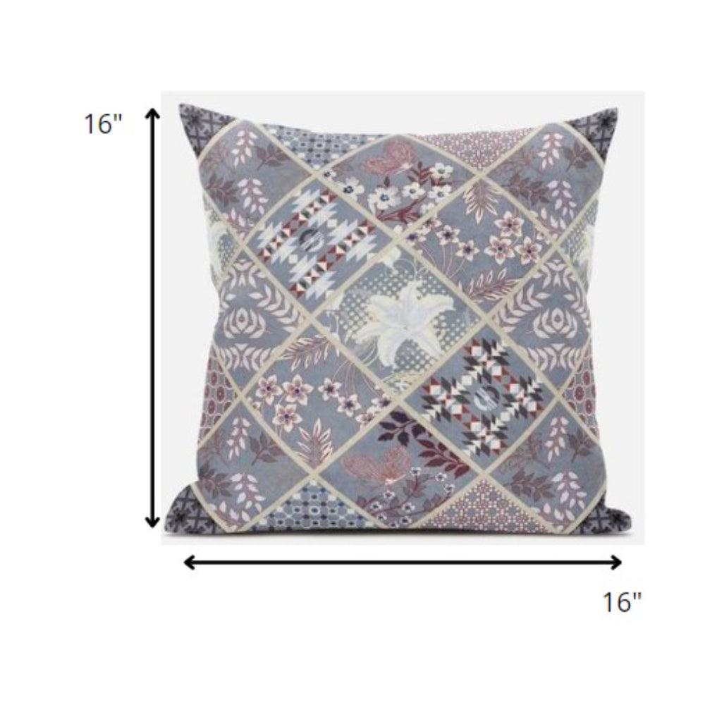 Cojín de gamuza con parche rosa gris de 16 "con cremallera