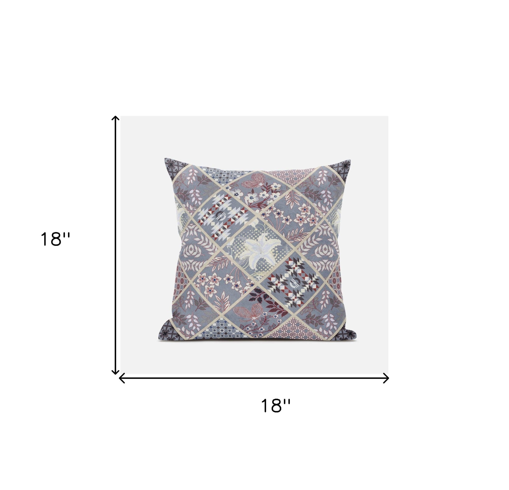 18” Gray Pink Patch Suede Zippered Throw Pillow