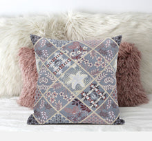 18” Gray Pink Patch Suede Zippered Throw Pillow