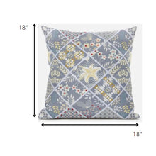 18” Gray Yellow Patch Suede Zippered Throw Pillow