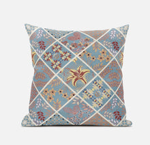 16” Blue Yellow Patch Suede Zippered Throw Pillow