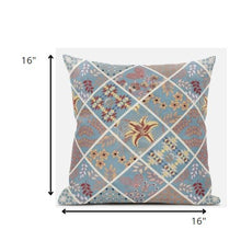 16” Blue Yellow Patch Suede Zippered Throw Pillow