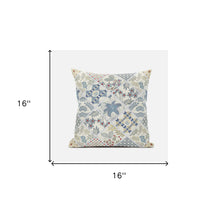 16” White Blue Patch Suede Zippered Throw Pillow