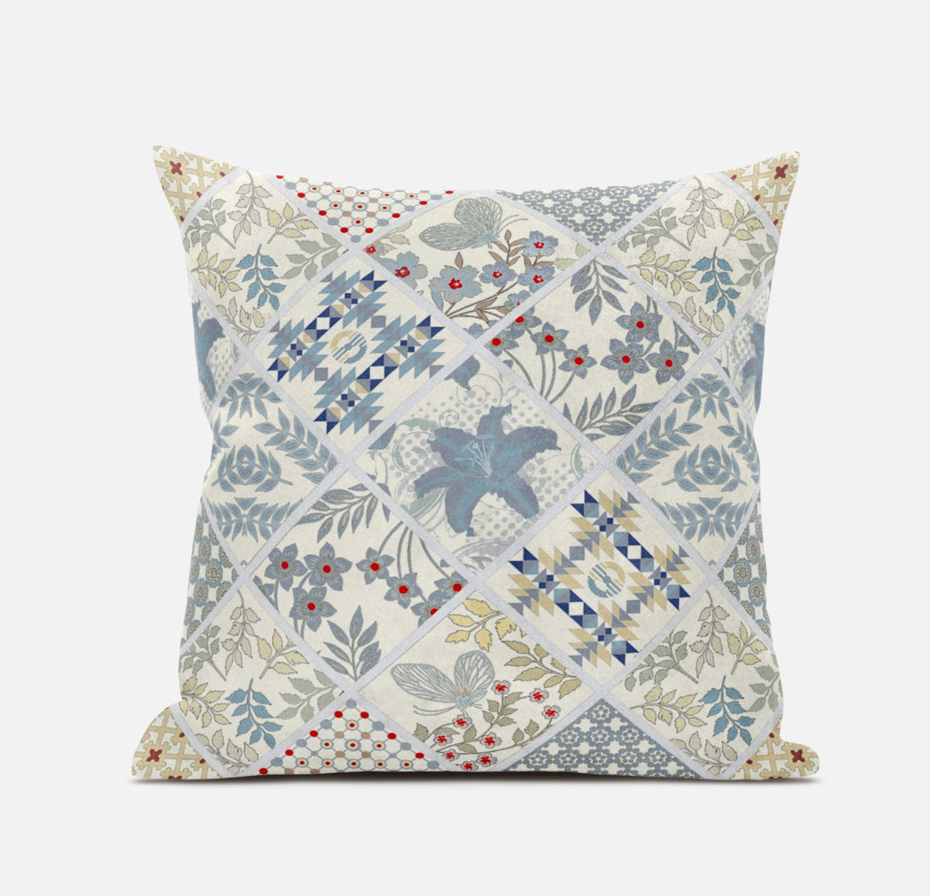 18 英寸白色藍色貼片絨面革拉鍊抱枕