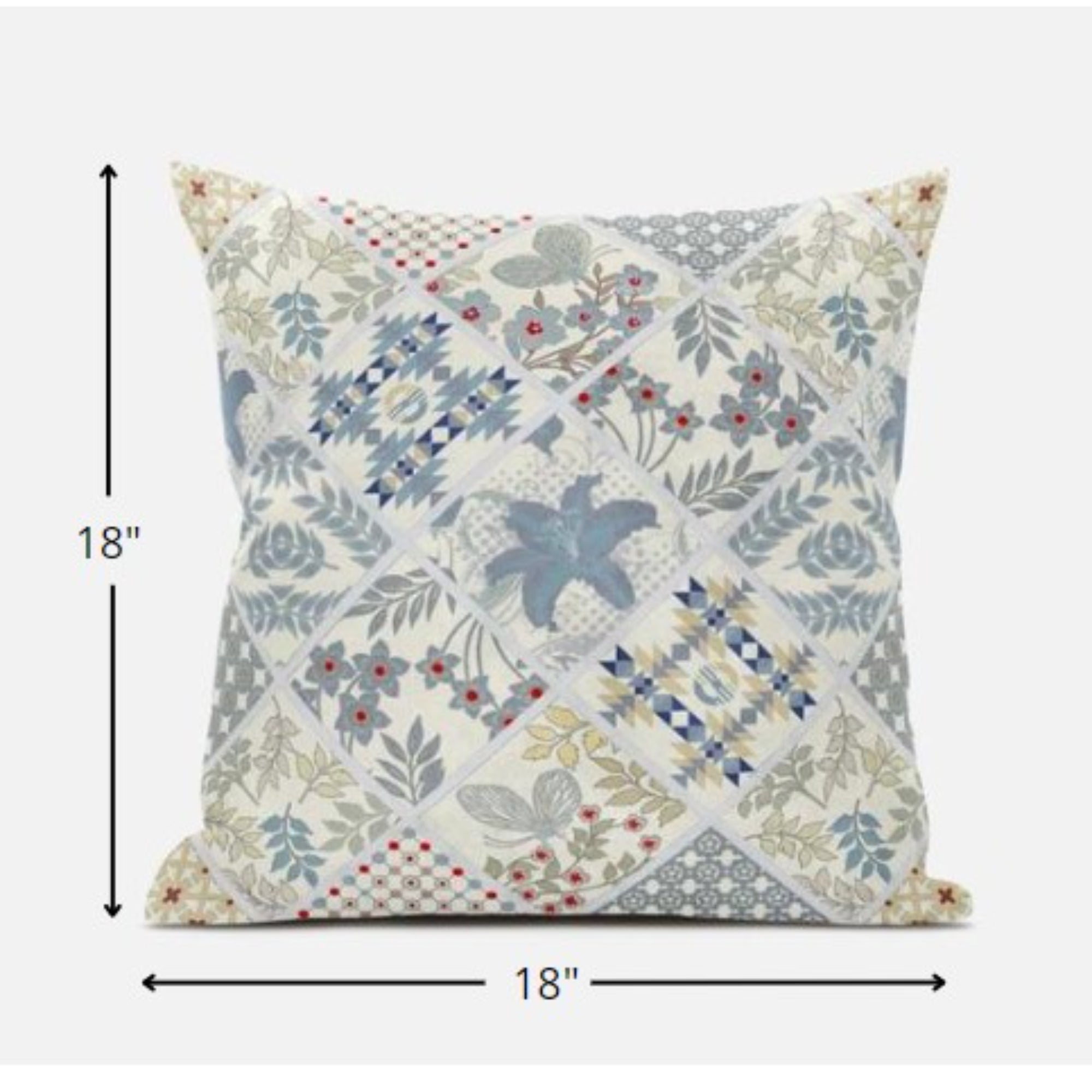 18 英寸白色藍色貼片絨面革拉鍊抱枕