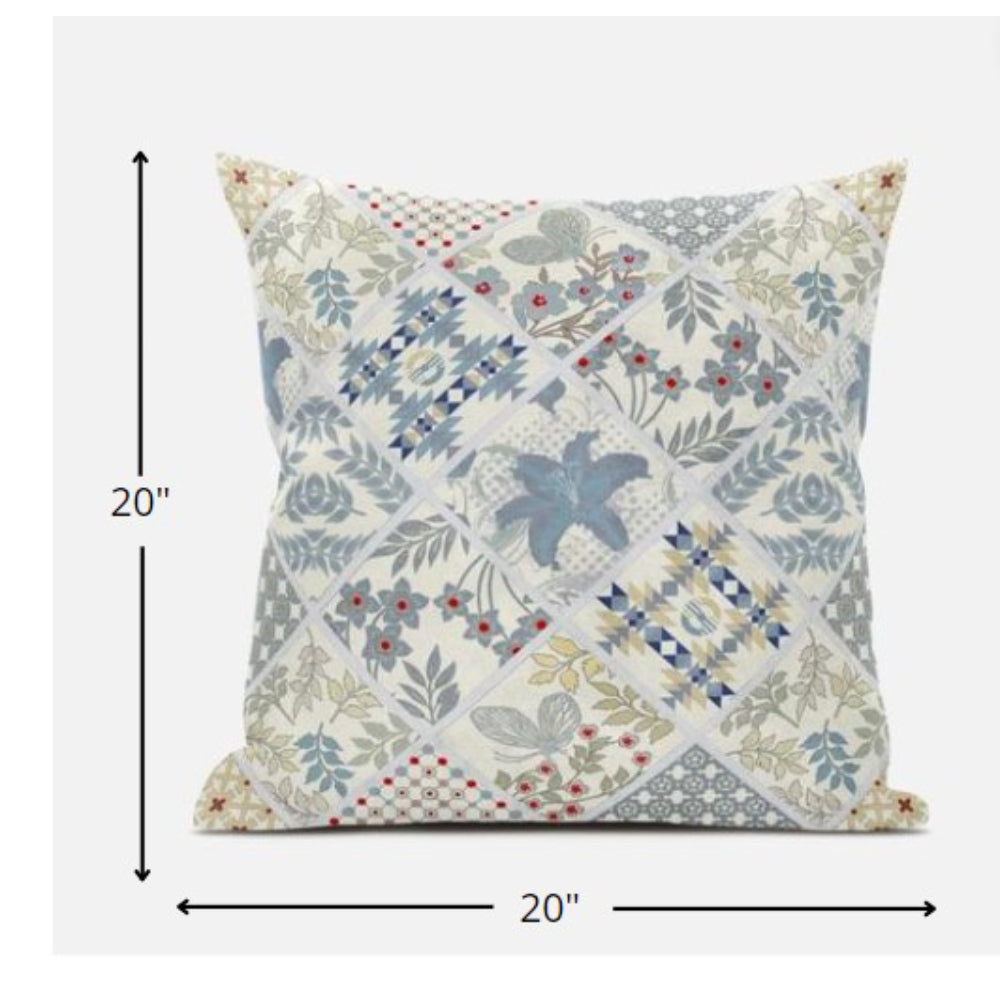 18 英寸白色藍色貼片絨面革拉鍊抱枕