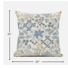 18 英寸白色藍色貼片絨面革拉鍊抱枕