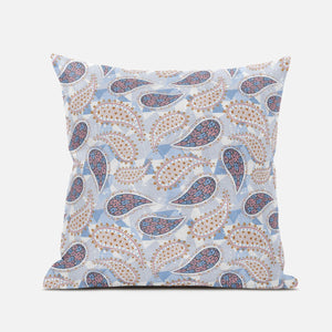 16” Blue Pink Boho Paisley Zippered Suede Throw Pillow