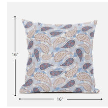 16” Blue Pink Boho Paisley Zippered Suede Throw Pillow