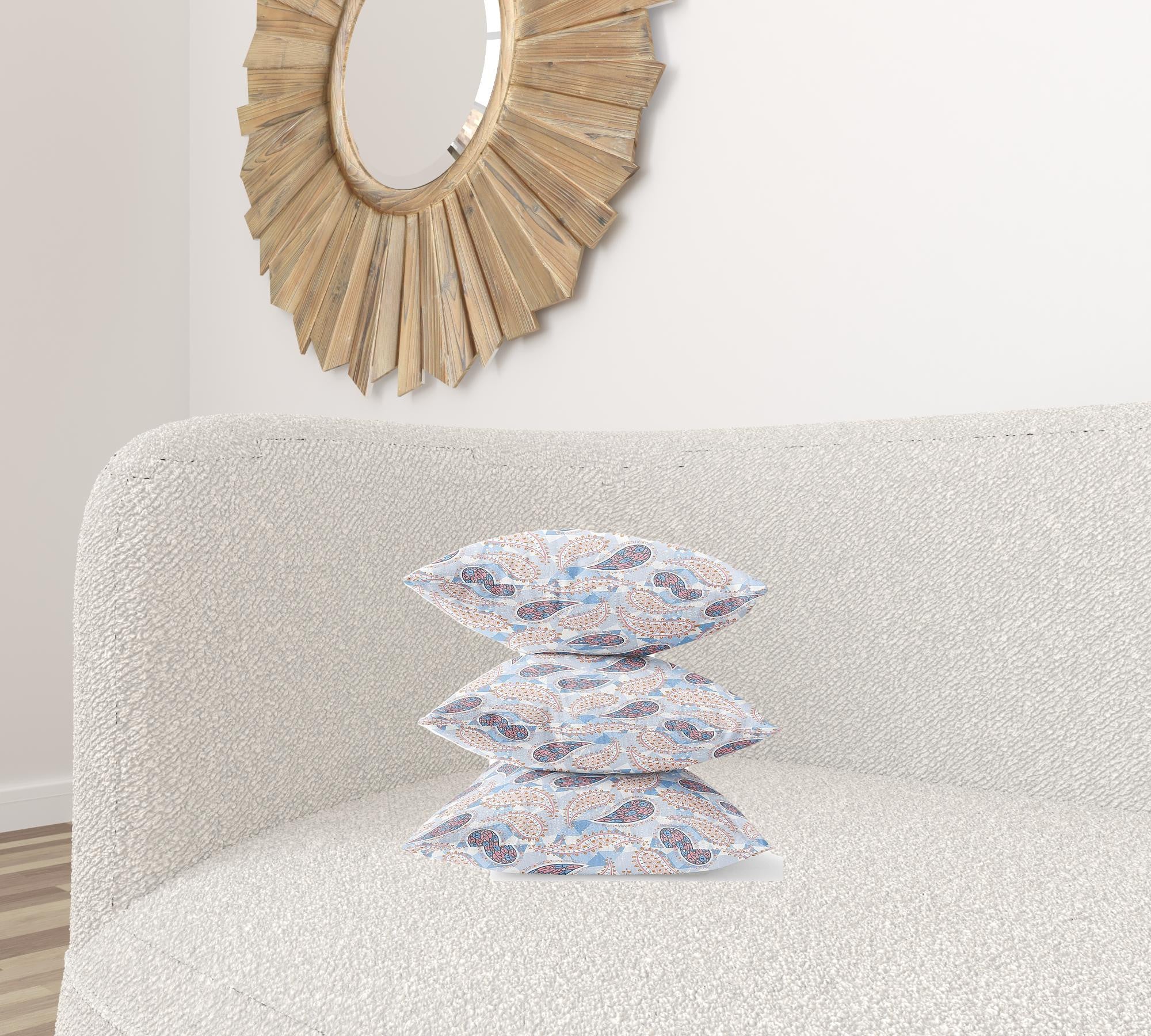 16” Blue Pink Boho Paisley Zippered Suede Throw Pillow