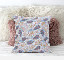 18” Blue Pink Boho Paisley Zippered Suede Throw Pillow