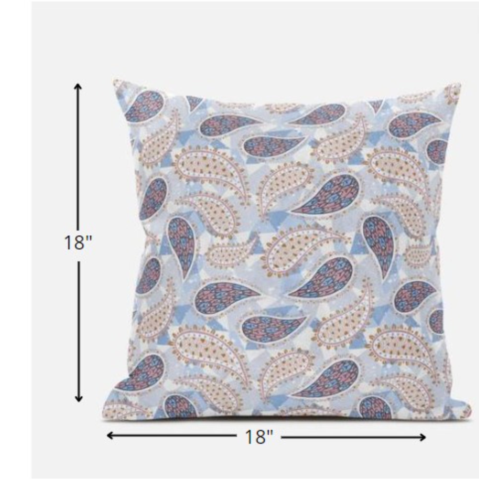 18” Blue Pink Boho Paisley Zippered Suede Throw Pillow