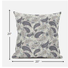 18” Gray Cream Boho Paisley Zippered Suede Throw Pillow