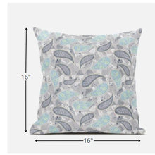 16” Gray Turquoise Boho Paisley Zippered Suede Throw Pillow