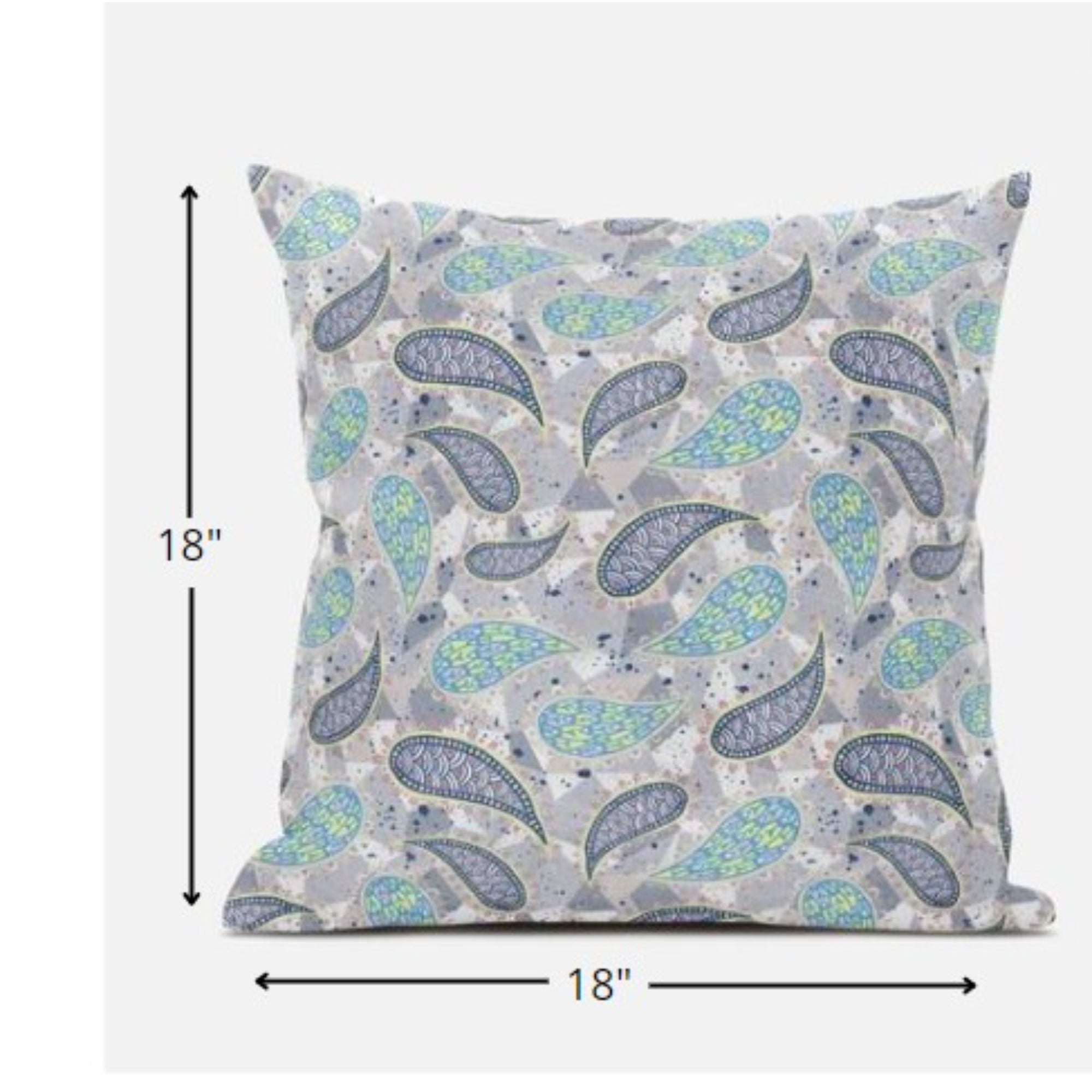 18” Gray Green Boho Paisley Zippered Suede Throw Pillow