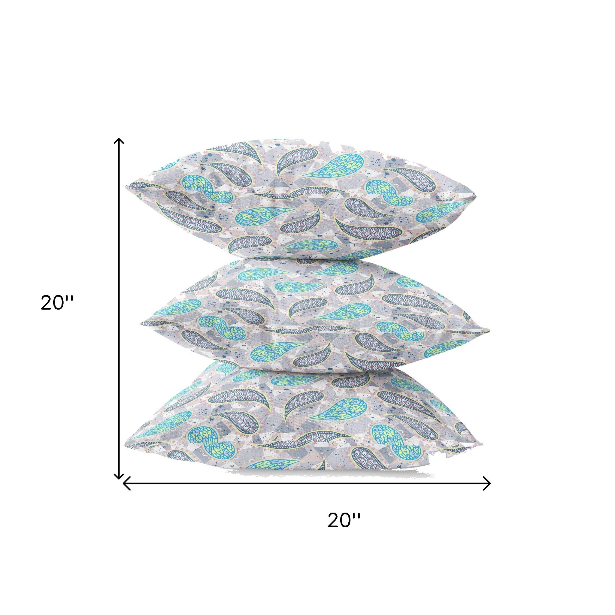 18” Gray Green Boho Paisley Zippered Suede Throw Pillow