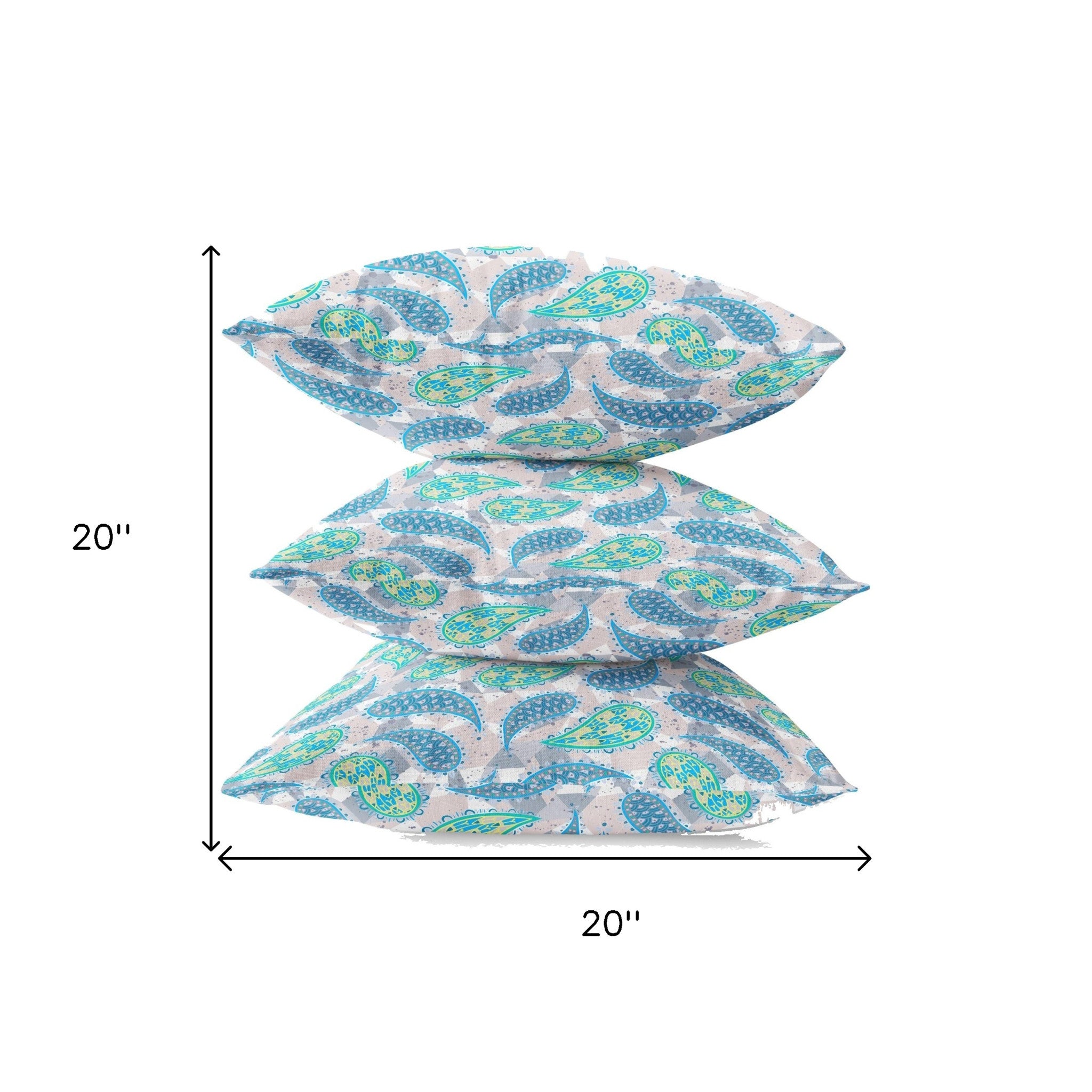 18” Green Indigo Boho Paisley Zippered Suede Throw Pillow