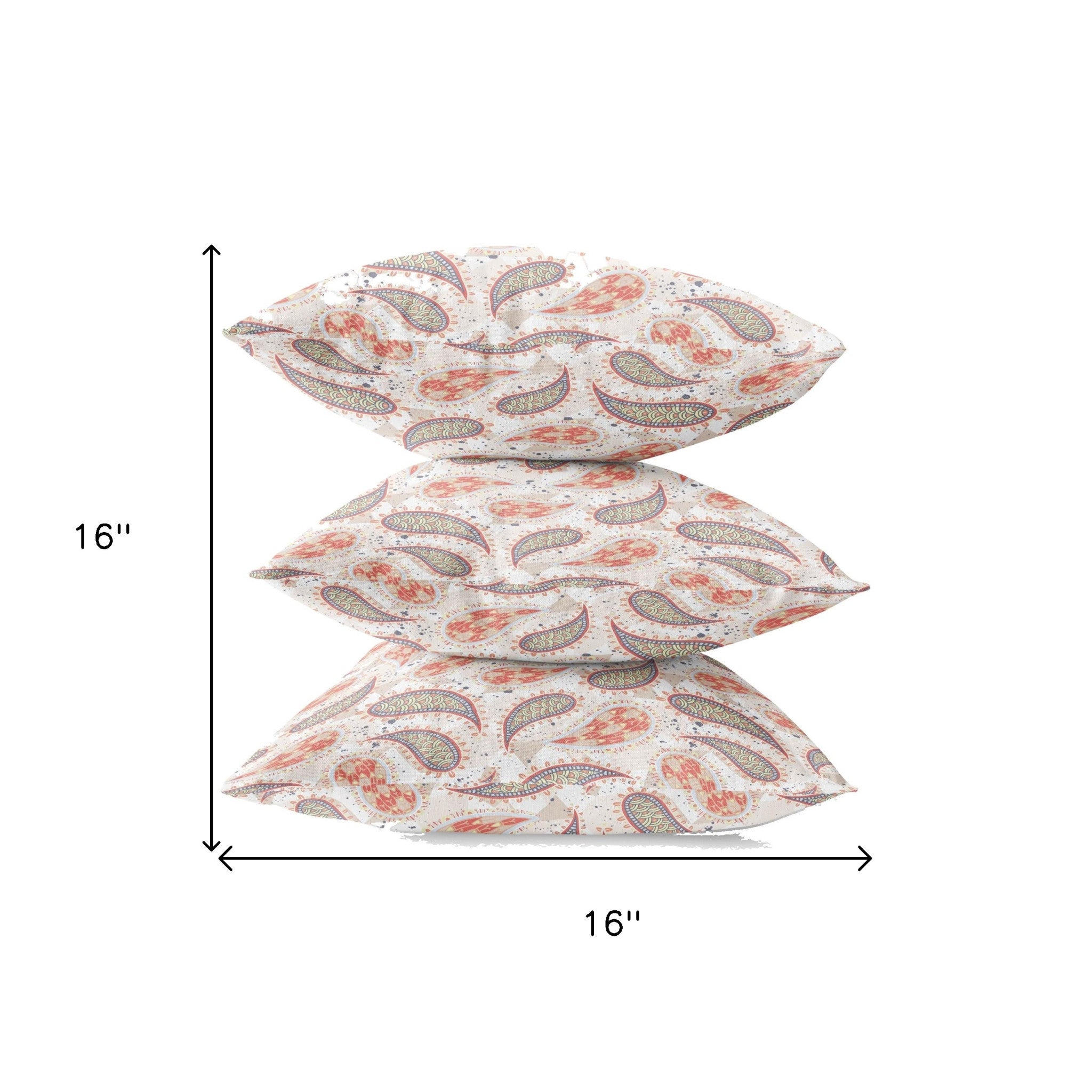 16” Red Beige Boho Paisley Zippered Suede Throw Pillow