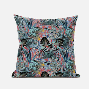 18” Aqua Red Tropical Zippered Suede Throw Pillow