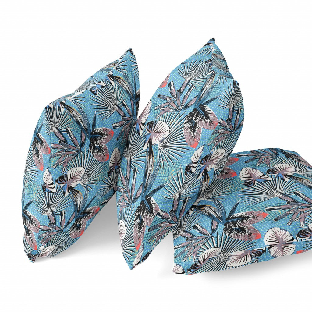 16” Black Blue Tropical Zippered Suede Throw Pillow