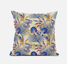 18” Blue Cream Tropical Zippered Suede Throw Pillow