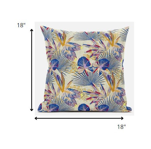 18” Blue Cream Tropical Zippered Suede Throw Pillow