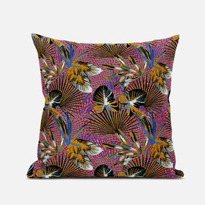 18” Magenta Gold Tropical Zippered Suede Throw Pillow