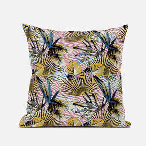 16” Gold Pink Tropical Zippered Suede Throw Pillow