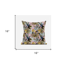 16” Gold Pink Tropical Zippered Suede Throw Pillow
