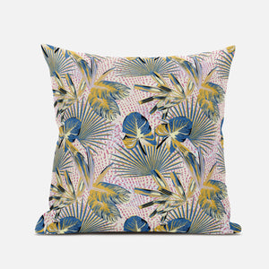 16” Blue Gold Tropical Zippered Suede Throw Pillow