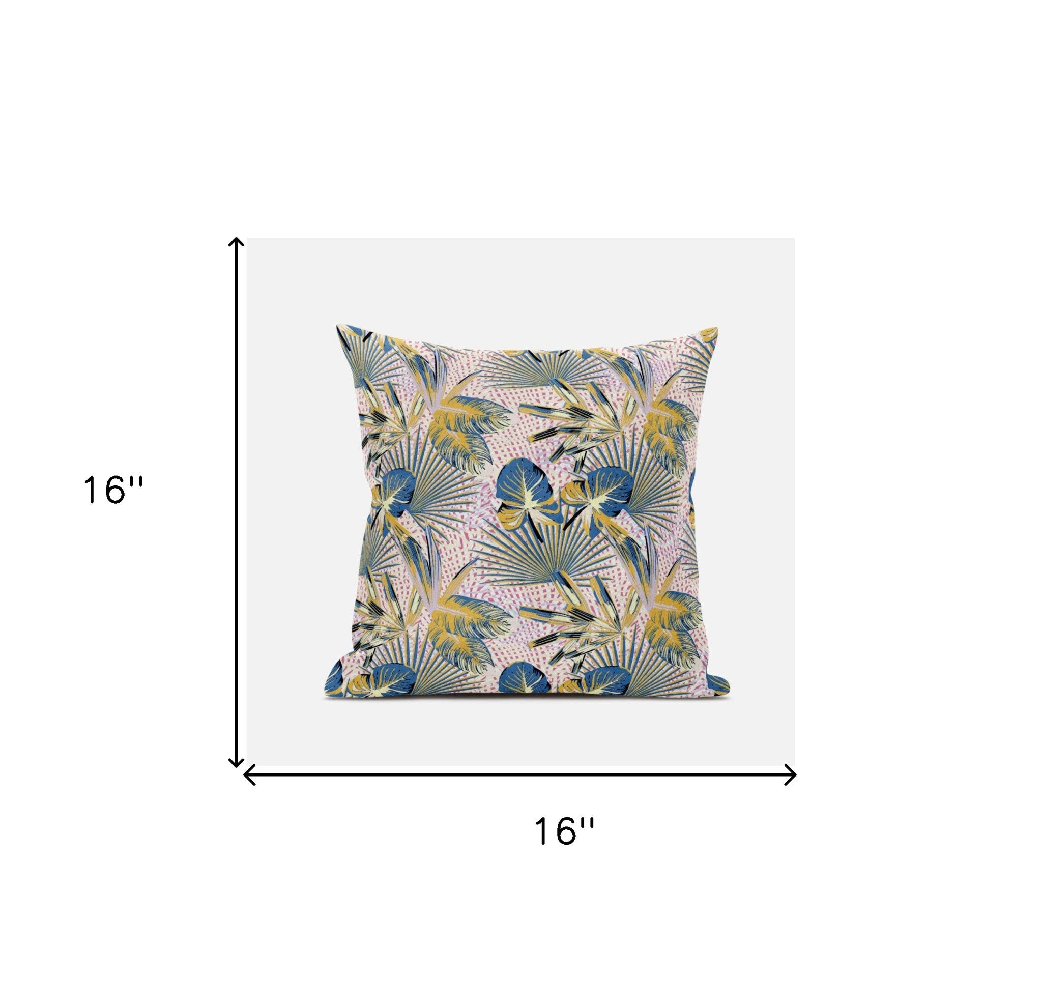 16” Blue Gold Tropical Zippered Suede Throw Pillow