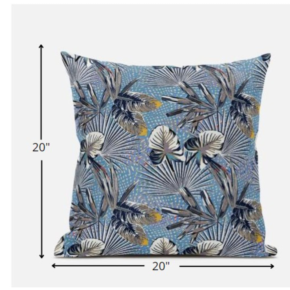 18” Gray Blue Tropical Zippered Suede Throw Pillow