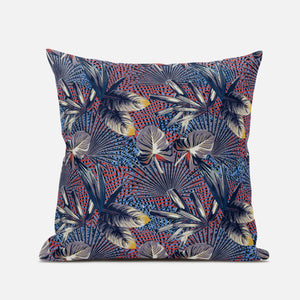 16” Indigo Red Tropical Zippered Suede Throw Pillow