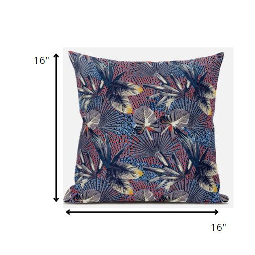 16” Indigo Red Tropical Zippered Suede Throw Pillow