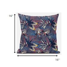 16” Indigo Red Tropical Zippered Suede Throw Pillow