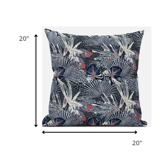 18” Purple Indigo Tropical Zippered Suede Throw Pillow