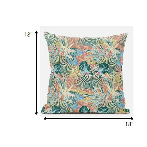 18” Blue Peach Tropical Zippered Suede Throw Pillow