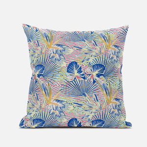 18” Blue Pink Tropical Zippered Suede Throw Pillow