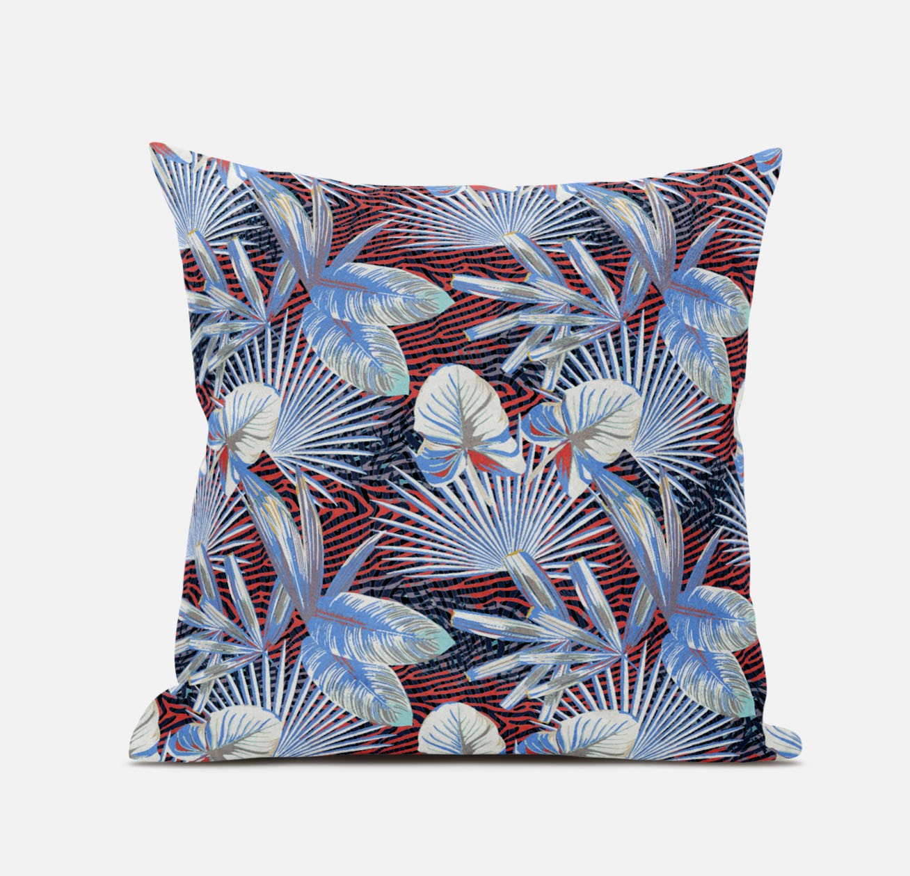 16” Blue Red Tropical Zippered Suede Throw Pillow