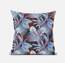 16” Blue Red Tropical Zippered Suede Throw Pillow