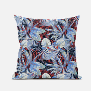 16” Blue Red Tropical Zippered Suede Throw Pillow