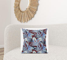 18” Blue Red Tropical Zippered Suede Throw Pillow