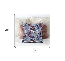 18” Blue Red Tropical Zippered Suede Throw Pillow